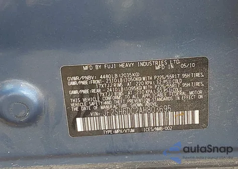 2010 Subaru Forester 2.5X Limited z USA, uszkodzony, nr VIN JF2SH6DC2AH803695